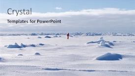  Presentation with lonely - PPT theme consisting of man walking lonely in the ice desert of antarctica background and a light blue colored foreground