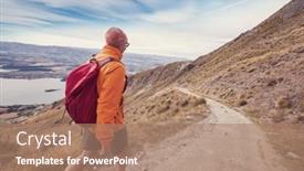  Presentation with walking trail - Slide deck having man-walking-on-hike-trail background and a coral colored foreground