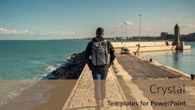  Presentation with port - Colorful theme enhanced with man-walking-pier-of-port backdrop and a coral colored foreground
