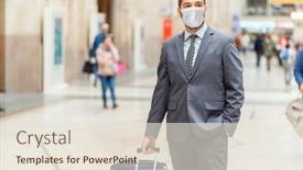  Presentation with covid coronavirus - Audience pleasing slides consisting of man-walking-with-a-trolley backdrop and a sky blue colored foreground