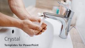  Presentation with hygiene - Presentation design featuring man-washes-his-face background and a light gray colored foreground