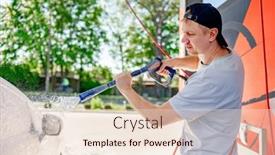  Presentation with car service - Presentation design consisting of man-washing-a-car background and a  colored foreground