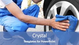  Presentation with automobile - Presentation theme enhanced with man washing automobile wheel background and a teal colored foreground