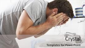  Presentation with bathroom - Presentation theme consisting of man washing face in bathroom background and a light gray colored foreground