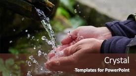  Presentation with cold water - Presentation theme enhanced with man washing hands in fresh cold potable water of mountain spring background and a tawny brown colored foreground
