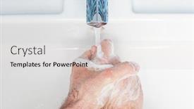  Presentation with basic - Cool new theme with man-washing-hands-with-antibacterial backdrop and a light gray colored foreground