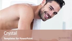  Presentation with bathroom - Cool new PPT theme with man washing his face backdrop and a coral colored foreground