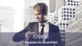  Presentation with what is thing used in looking for far object - Colorful slide deck enhanced with man watch - smiling young businessman looking backdrop and a ocean colored foreground