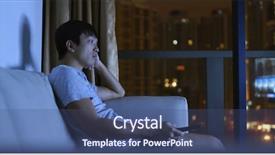  Presentation with man watching woman preparing vegetables - PPT layouts having man watch tv at night background and a ocean colored foreground