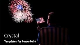 Presentation with american flag waving - Theme enhanced with man-watches-a-fireworks-show background and a black colored foreground