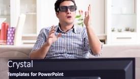  Presentation with man watching woman preparing vegetables - Slide deck featuring man watching 3d tv at home background and a wine colored foreground