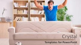  Presentation with football - PPT layouts featuring man-watching-football-at-home background and a soft green colored foreground