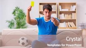  Presentation with football - Presentation theme enhanced with man watching football at home background and a coral colored foreground