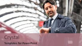  Presentation with waiting - Presentation theme featuring man-watching-his-watch background and a coral colored foreground