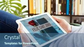  Presentation with myself - Slide set consisting of man-watching-in-a-tablet background and a ocean colored foreground