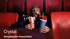  Presentation with movie - Presentation theme consisting of man watching movie in cinema background and a tawny brown colored foreground