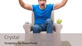  Presentation with sports - Audience pleasing theme consisting of man-watching-sports-isolated backdrop and a light gray colored foreground