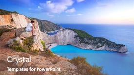  Presentation with zakynthos - PPT theme enhanced with man watching sunset over navagio beach on zakynthos island greece background and a tawny brown colored foreground