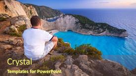  Presentation with zakynthos - Theme consisting of man watching sunset over navagio beach on zakynthos island greece background and a tawny brown colored foreground