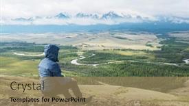  Presentation with global warming - Presentation theme with man watching to glacier in altai mountains resting in mountains or global warming concept background and a coral colored foreground