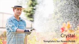  Presentation with role play woman and man - Beautiful slide set featuring man watering plants outside greenhouse backdrop and a lemonade colored foreground