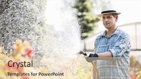  Presentation with role play woman and man - Slide deck consisting of man watering plants outside greenhouse background and a lemonade colored foreground