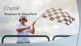  Presentation with checkered flag - PPT layouts having man-waves-a-checkered-flag background and a white colored foreground