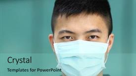  Presentation with medical face mask - Slide deck featuring man wear face mask background and a seafoam green colored foreground