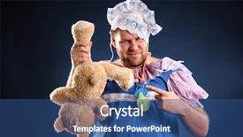  Presentation with baby toy - Theme having man weared as baby and toy background and a ocean colored foreground