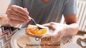  Presentation with jam - Colorful PPT theme enhanced with man wearing a casual gray backdrop and a coral colored foreground