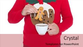  Presentation with gingerbread man - Presentation theme featuring man wearing a christmas jumper background and a crimson colored foreground