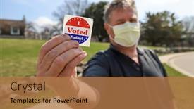  Presentation with hand washing - PPT theme with man-wearing-a-face-mask background and a coral colored foreground