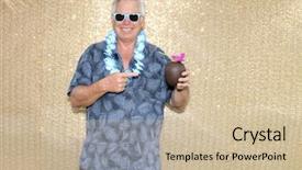  Presentation with blue gold - Presentation design featuring man wearing a hawaiian shirt background and a soft green colored foreground