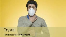  Presentation with pollution - Audience pleasing presentation theme consisting of man wearing a pollution mask backdrop and a yellow colored foreground