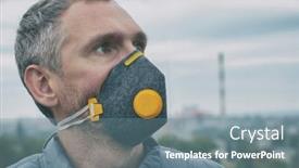  Presentation with air pollution - PPT theme featuring man-wearing-a-real-anti background and a gray colored foreground