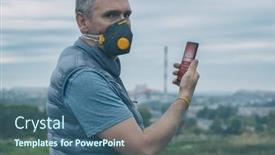  Presentation with air pollution - Amazing PPT theme having man-wearing-a-real-anti backdrop and a ocean colored foreground