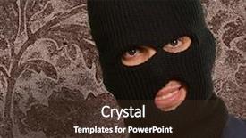  Presentation with mask - Audience pleasing PPT layouts consisting of man wearing a robber mask showing a blank paper indoor backdrop and a tawny brown colored foreground