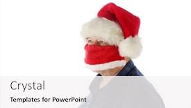  Presentation with young man wearing a hat - PPT theme with man-wearing-a-santa-claus background and a white colored foreground