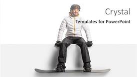  Presentation with snowboard - Theme enhanced with man-wearing-a-snowboard background and a white colored foreground