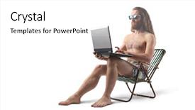  Presentation with swim suit - Theme with man wearing a swim suit holding a laptop background and a white colored foreground