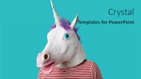  Presentation with unicorn - Presentation theme consisting of man-wearing-a-unicorn-mask background and a teal colored foreground
