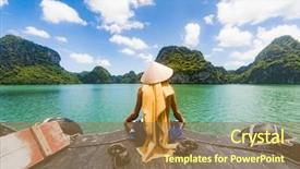  Presentation with vietnam - Cool new slides with man wearing a vietnamese hat backdrop and a coral colored foreground