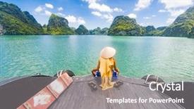  Presentation with hat - Amazing presentation theme having southeast asian nations - man wearing a vietnamese hat backdrop and a gray colored foreground