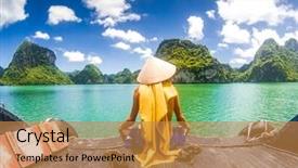  Presentation with unesco - Beautiful slides featuring man wearing a vietnamese hat backdrop and a gold colored foreground