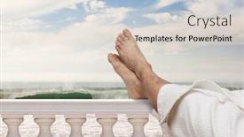  Presentation with ocean waves - PPT theme with man-wearing-bathrobe-resting-feet background and a lemonade colored foreground