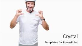  Presentation with cyclist - Presentation with man wearing bike safety helment background and a  colored foreground