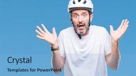  Presentation with cyclist - Amazing slide set having man wearing bike safety helment backdrop and a  colored foreground