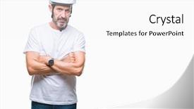  Presentation with triathlon professional cyclist man cycling - Amazing PPT layouts having man wearing bike safety helment backdrop and a  colored foreground