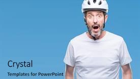  Presentation with cyclist - Cool new presentation theme with man wearing bike safety helment backdrop and a  colored foreground