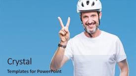  Presentation with triathlon professional cyclist man cycling - Slides consisting of man wearing bike safety helment background and a light blue colored foreground